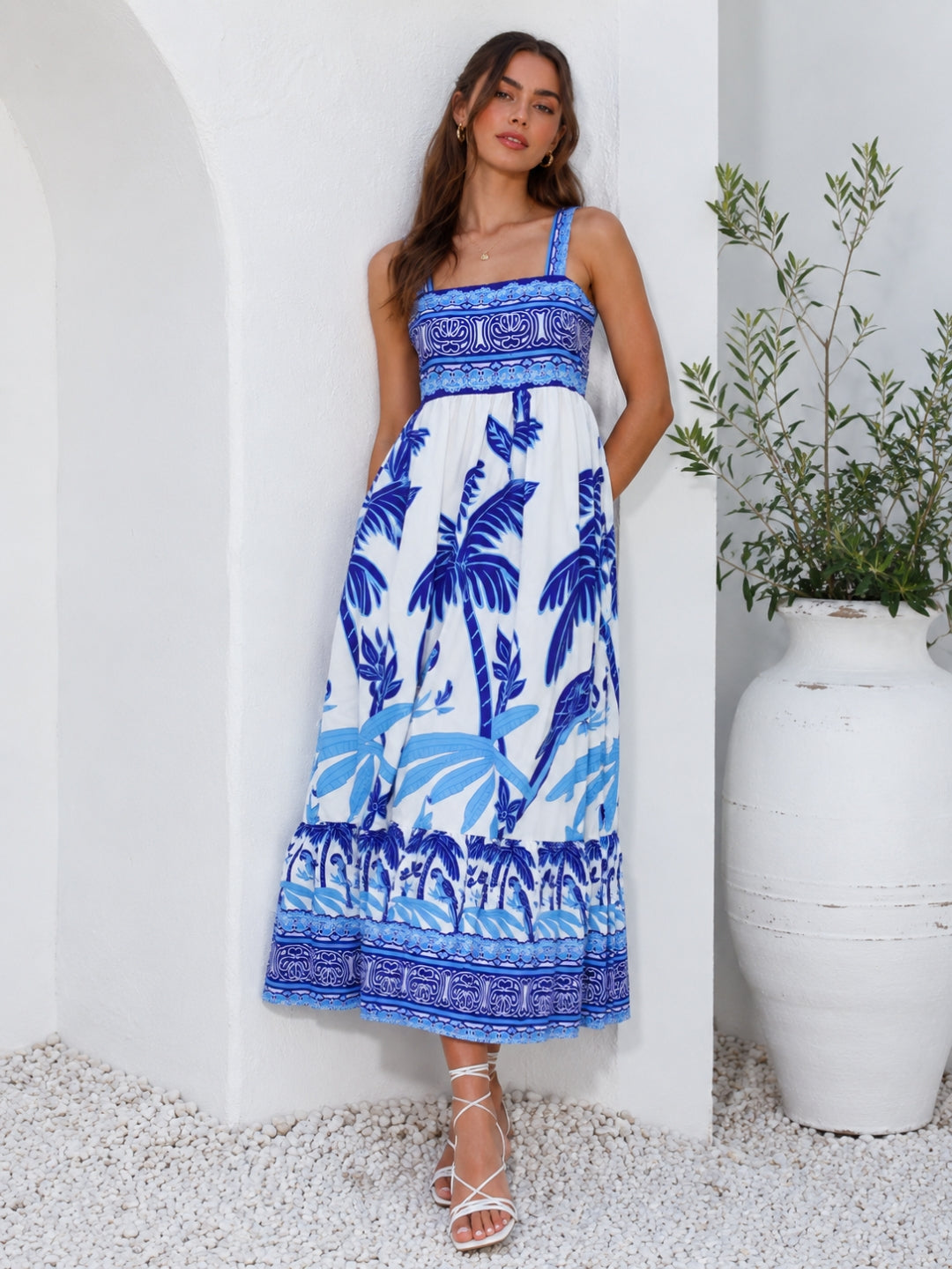 Women's Blue Print Maxi Dress