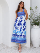 Women's Blue Print Maxi Dress