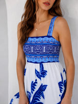 Women's Blue Print Maxi Dress