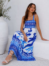 Women's Blue Print Maxi Dress