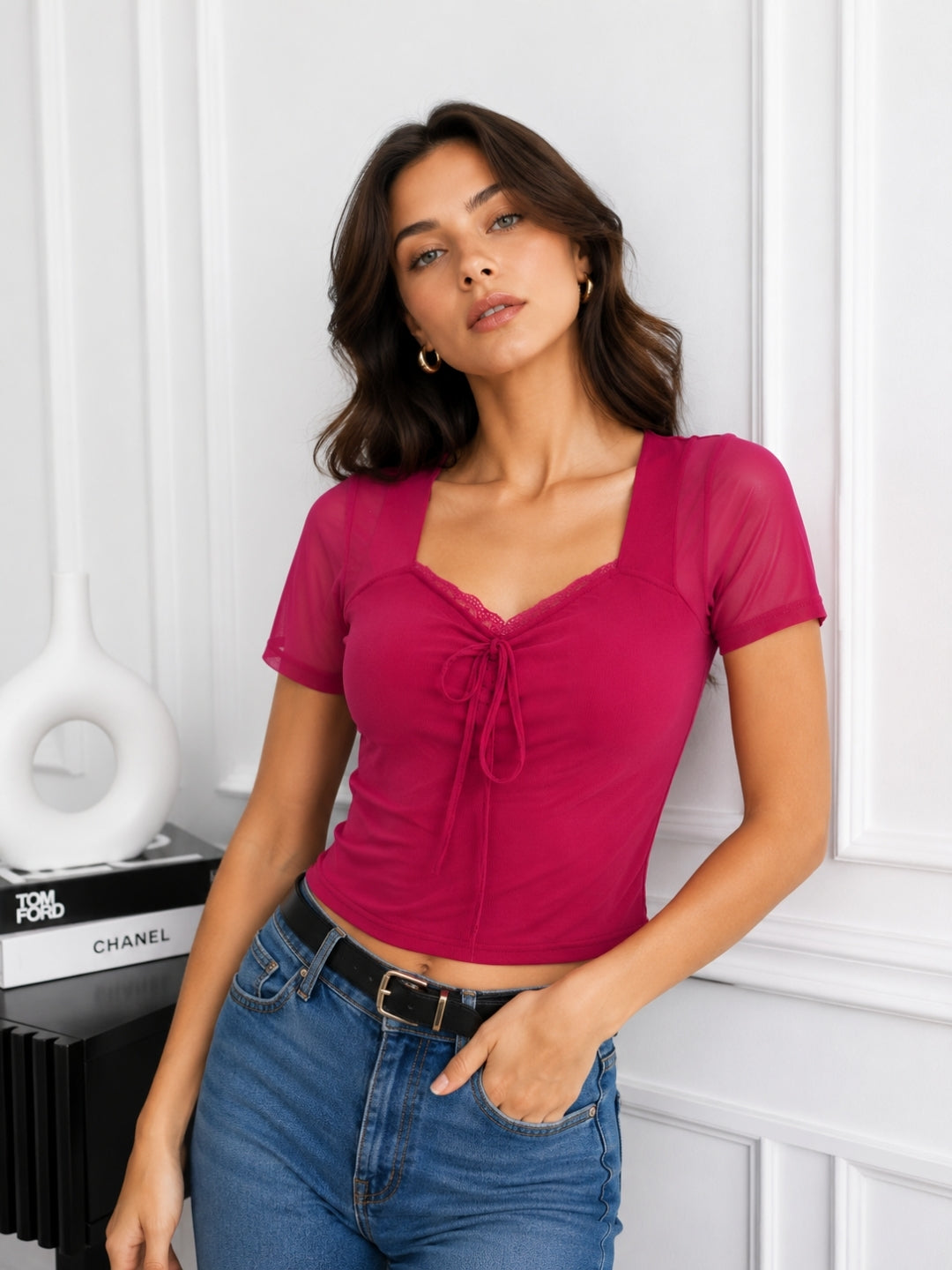 Women's Pink Mesh Top
