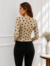 Women Heart Print Round Neck Top