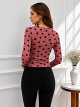 Women Heart Print Round Neck Top