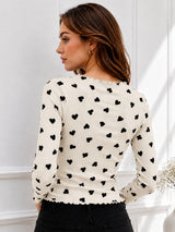 Women Heart Print Round Neck Top
