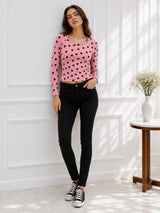 Women Heart Print Round Neck Top
