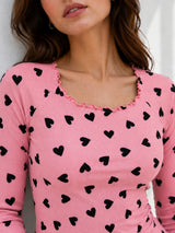 Women Heart Print Round Neck Top