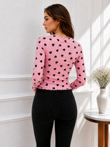 Women Heart Print Round Neck Top