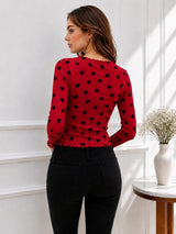 Women Heart Print Round Neck Top