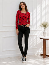 Women Heart Print Round Neck Top