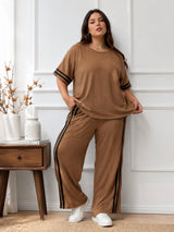 Women's Plus Size Cotton Blend Brown Co-ord Set
