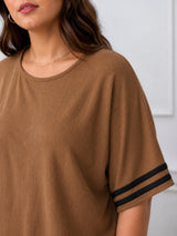 Women's Plus Size Cotton Blend Brown Co-ord Set