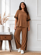 Women's Plus Size Cotton Blend Brown Co-ord Set