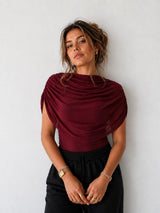Clobug Women Cape Sleeve Boat Neck Top