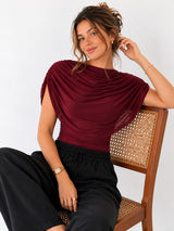 Clobug Women Cape Sleeve Boat Neck Top