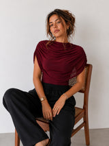 Clobug Women Cape Sleeve Boat Neck Top