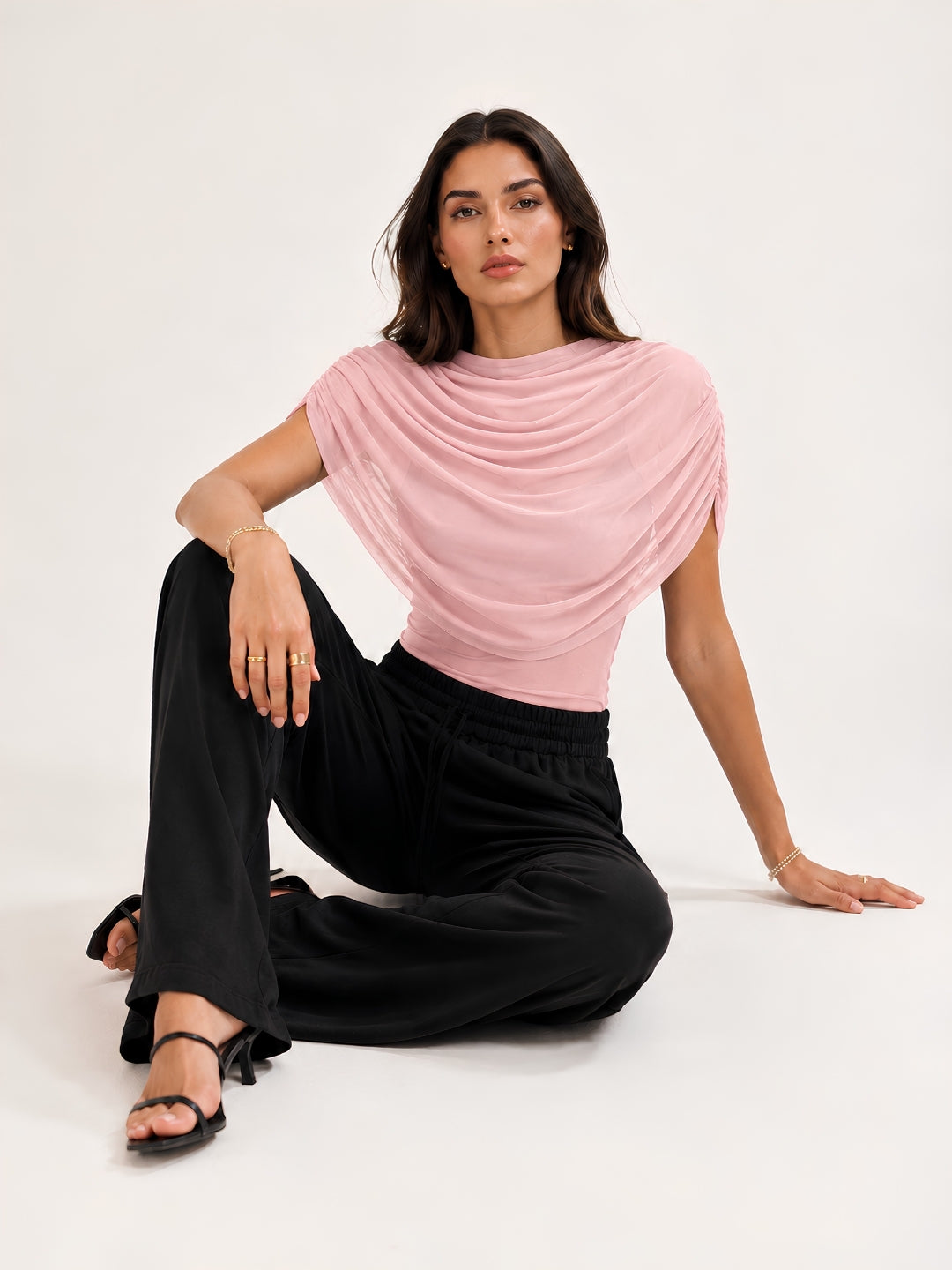 Clobug Women Cape Sleeve Boat Neck Top