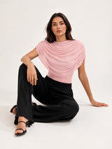 Clobug Women Cape Sleeve Boat Neck Top