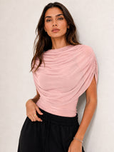 Clobug Women Cape Sleeve Boat Neck Top
