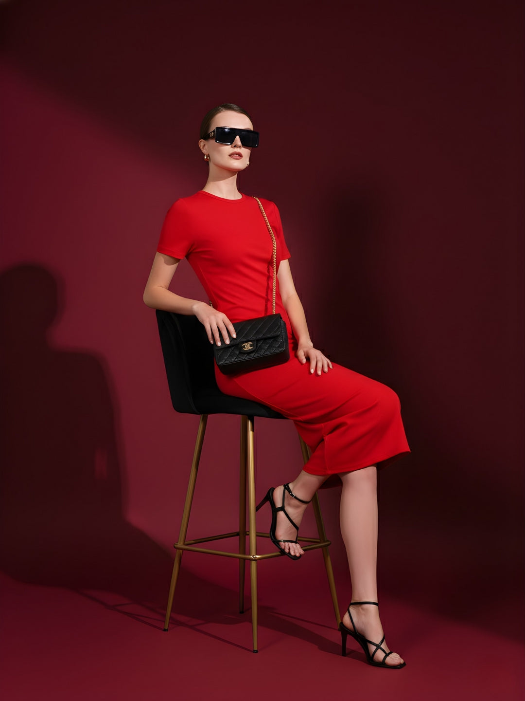 Solid  Casual Round Neck & Half Sleeve  Midi Dress