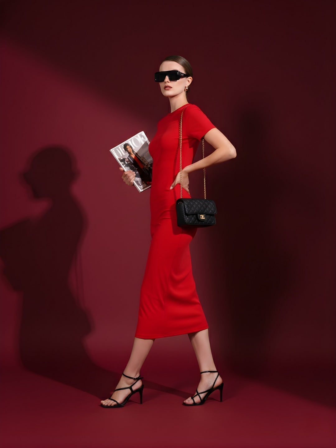 Solid  Casual Round Neck & Half Sleeve  Midi Dress