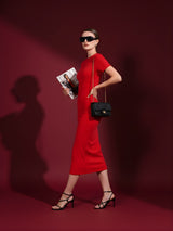 Solid  Casual Round Neck & Half Sleeve  Midi Dress