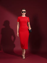 Solid  Casual Round Neck & Half Sleeve  Midi Dress