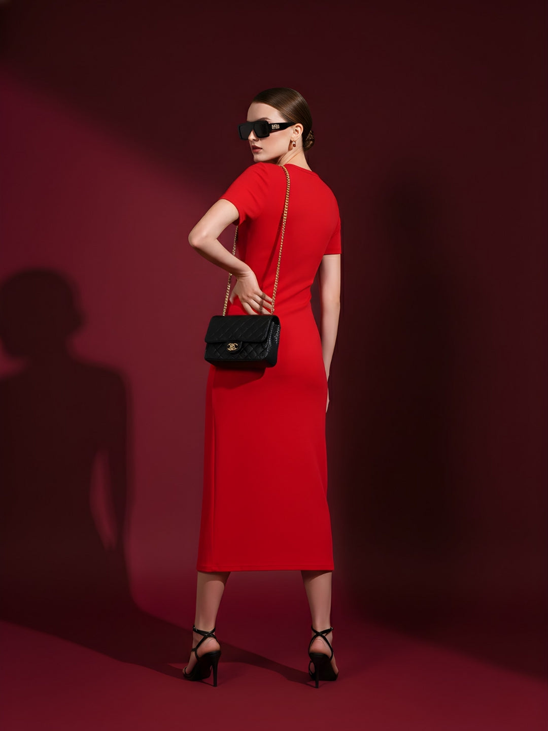 Solid  Casual Round Neck & Half Sleeve  Midi Dress