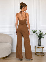 Clobug Women Back Tie up Neck Jumpsuit