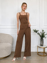 Clobug Women Back Tie up Neck Jumpsuit