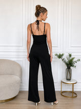 Clobug Women Back Tie up Neck Jumpsuit