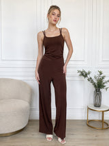 Clobug Women Back Tie up Neck Jumpsuit