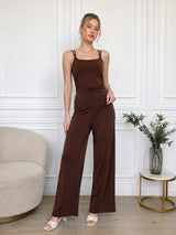 Clobug Women Back Tie up Neck Jumpsuit