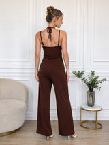 Clobug Women Back Tie up Neck Jumpsuit