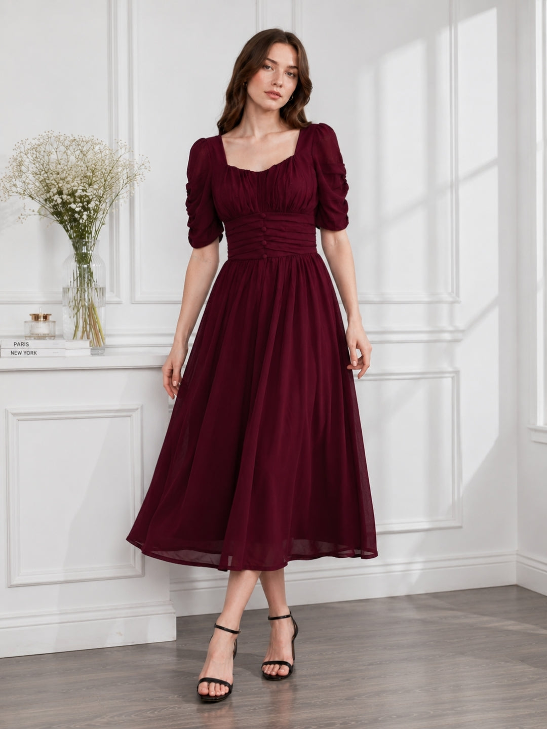 Clobug Women Sweetheart Neck Flare Dress