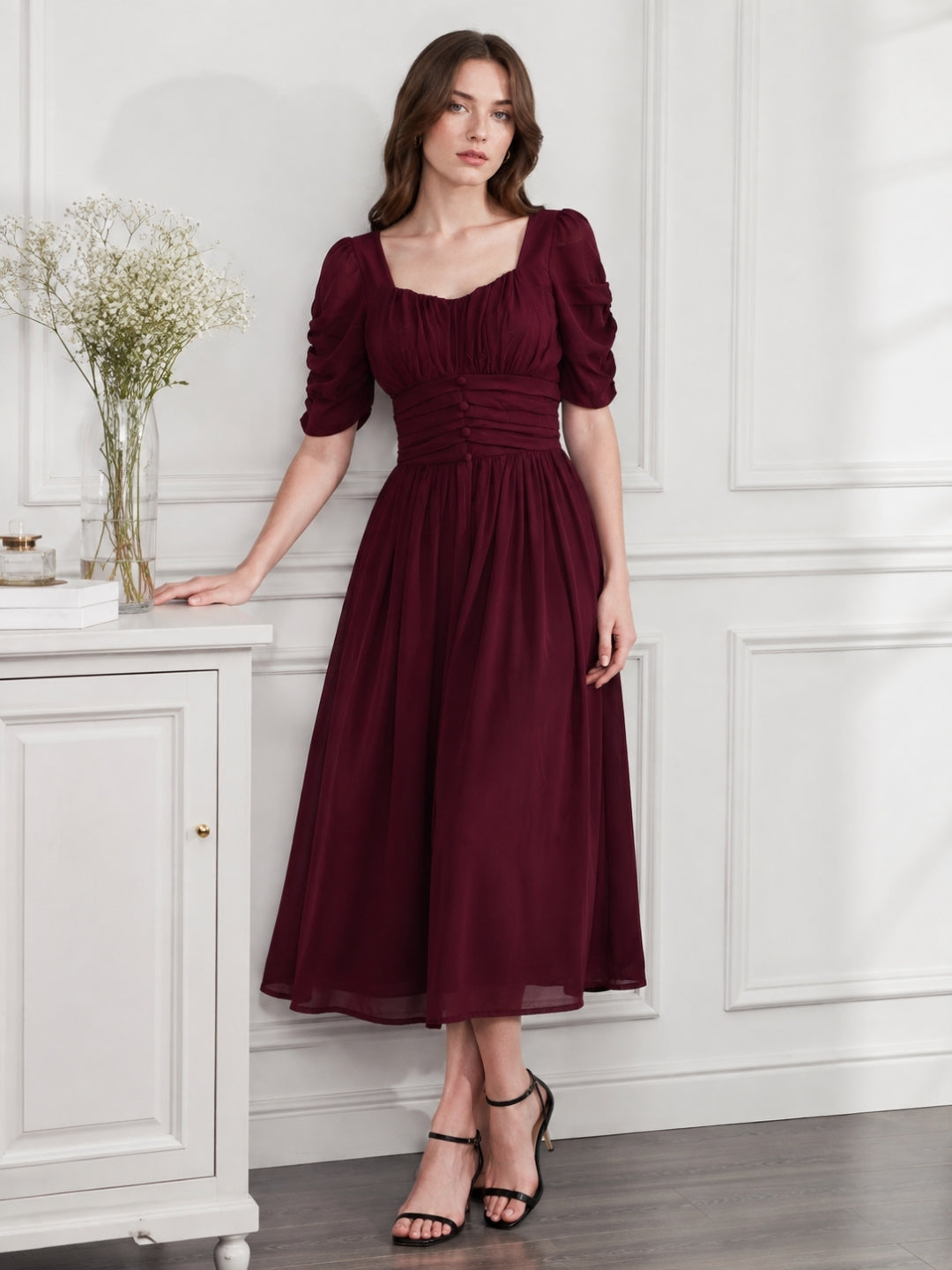 Clobug Women Sweetheart Neck Flare Dress