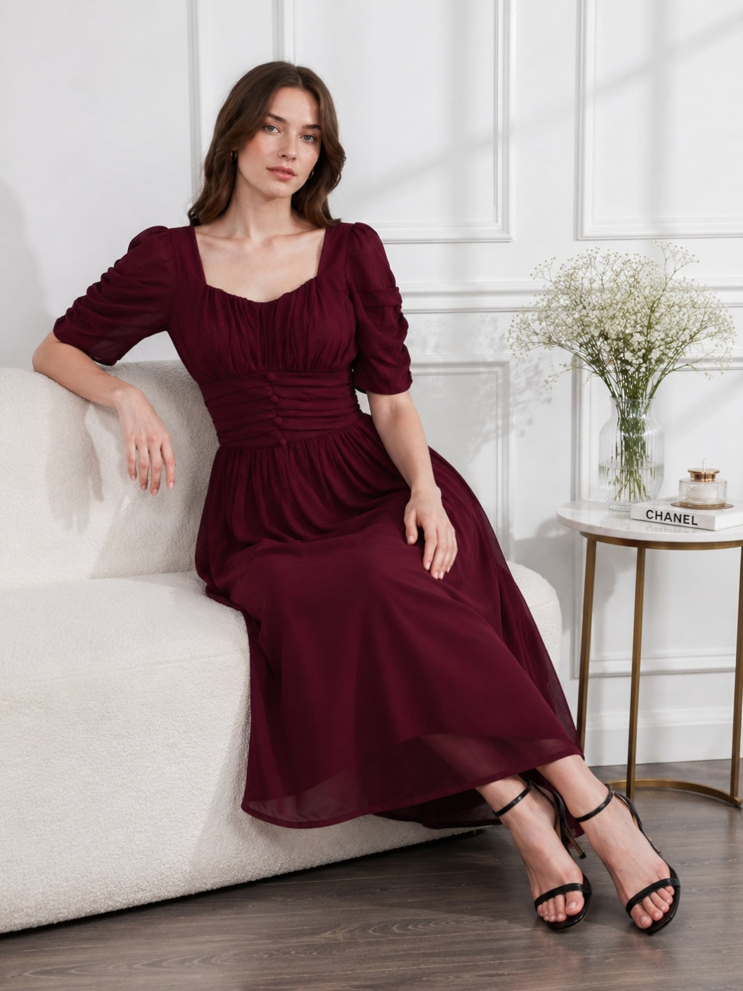 Clobug Women Sweetheart Neck Flare Dress