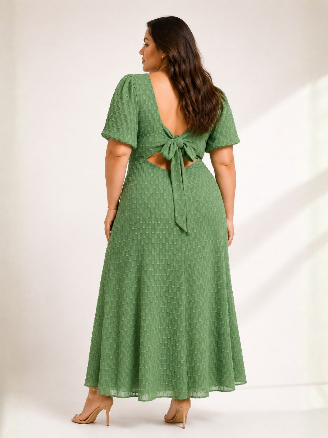Women’s Polyester Plus Size Green Back Tie-up Dress