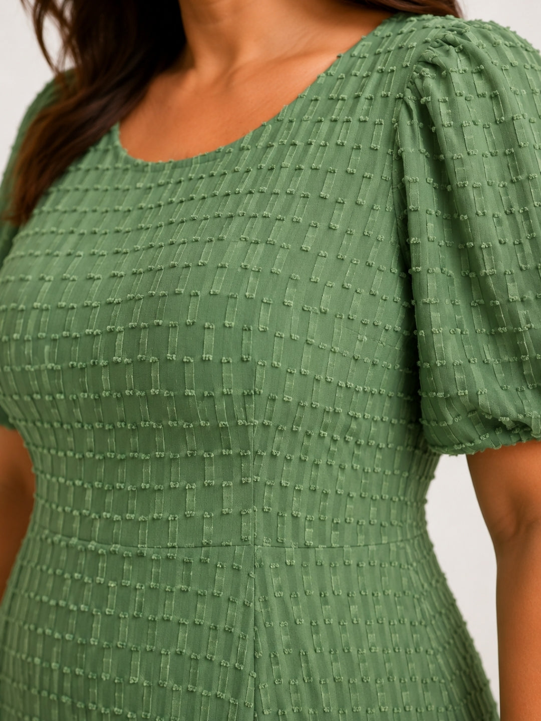 Women’s Polyester Plus Size Green Back Tie-up Dress