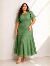Women’s Polyester Plus Size Green Back Tie-up Dress
