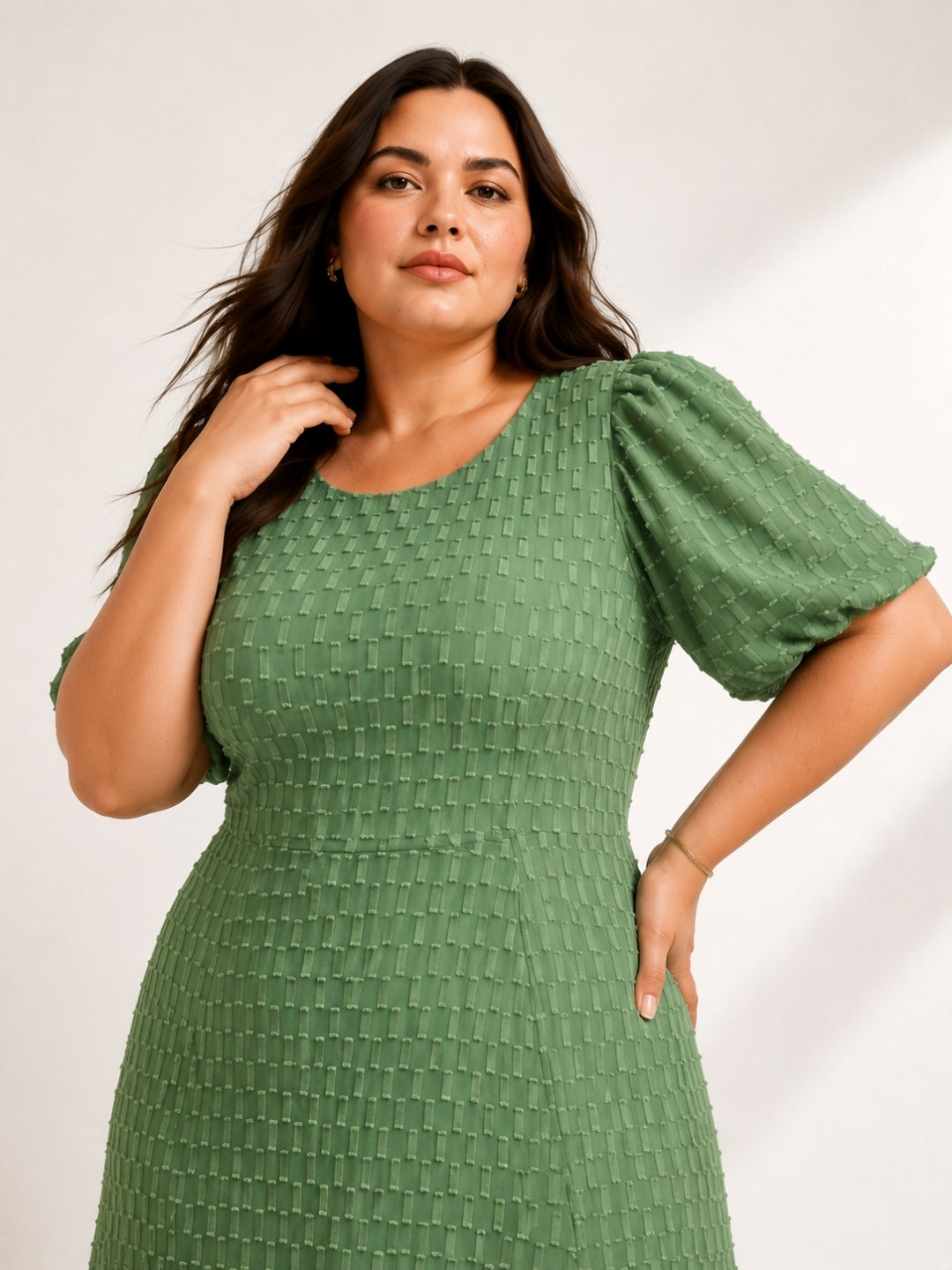Women’s Polyester Plus Size Green Back Tie-up Dress