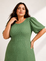 Women’s Polyester Plus Size Green Back Tie-up Dress