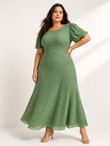 Women’s Polyester Plus Size Green Back Tie-up Dress