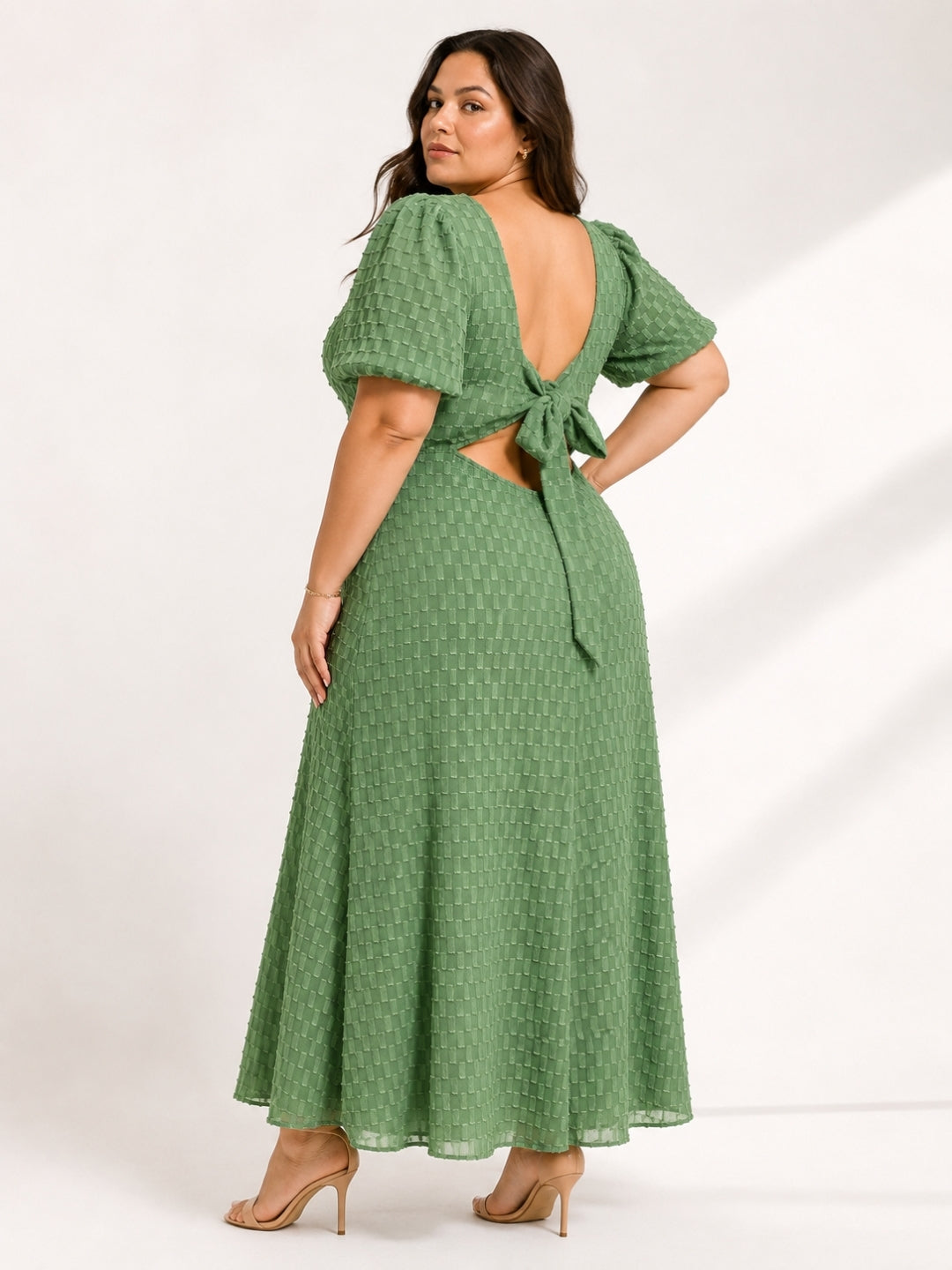 Women’s Polyester Plus Size Green Back Tie-up Dress