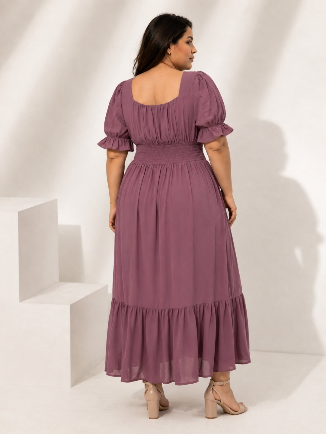 Women’s Polyester Plus Size Pink Flare Maxi Dress