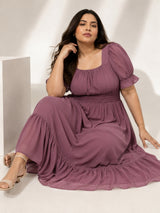 Women’s Polyester Plus Size Pink Flare Maxi Dress