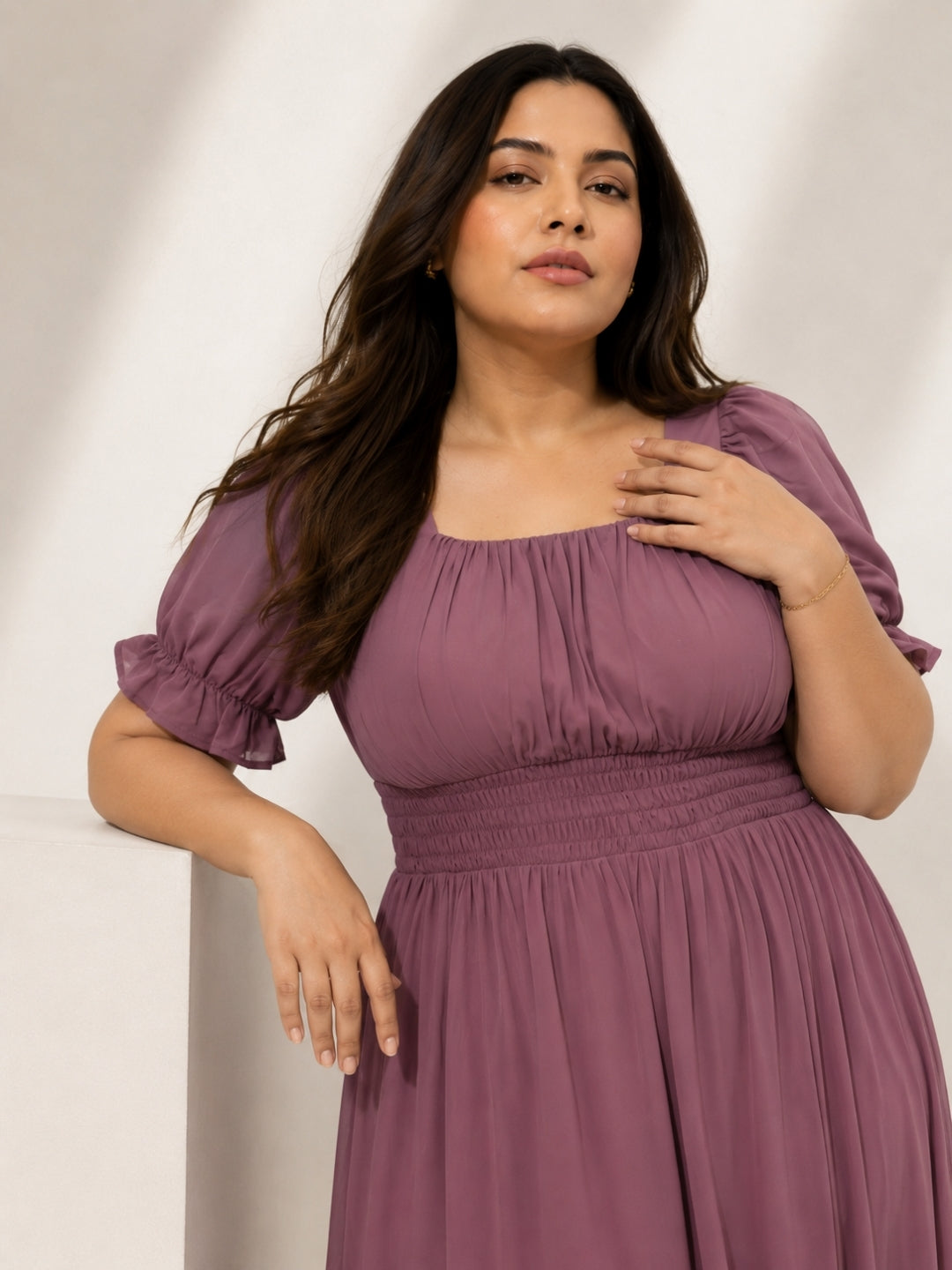 Women’s Polyester Plus Size Pink Flare Maxi Dress