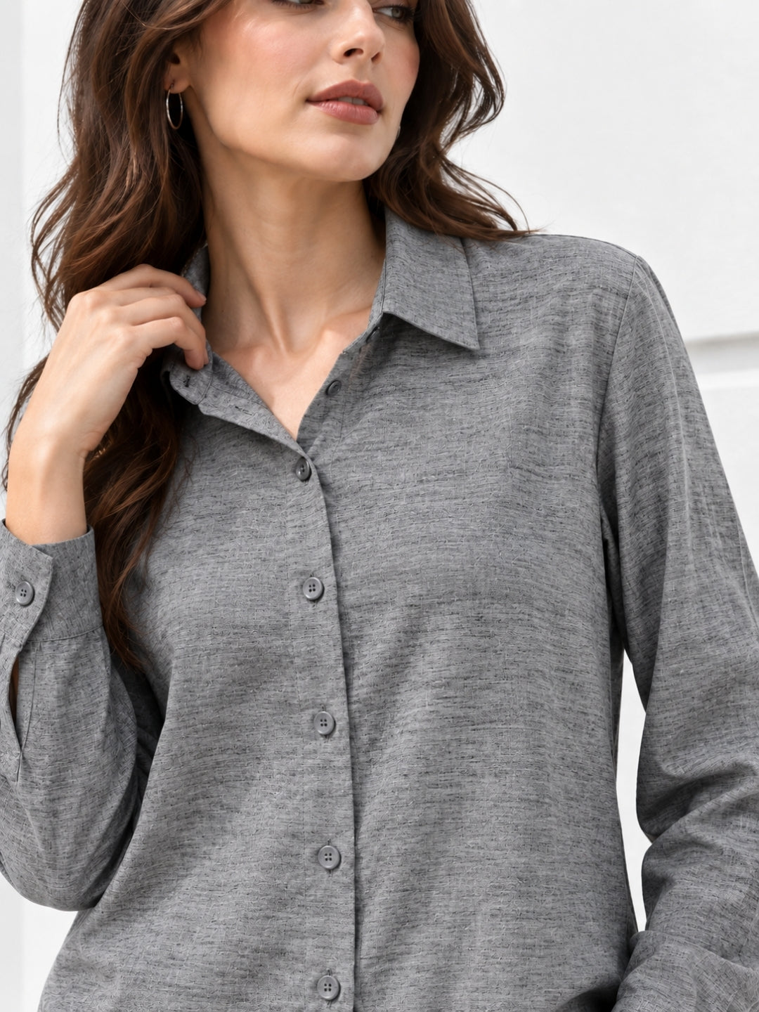 Clobug Women Full Sleeve Linen Shirt