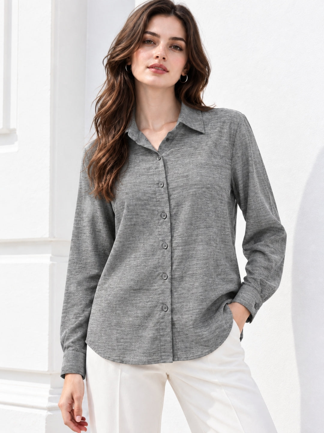 Clobug Women Full Sleeve Linen Shirt