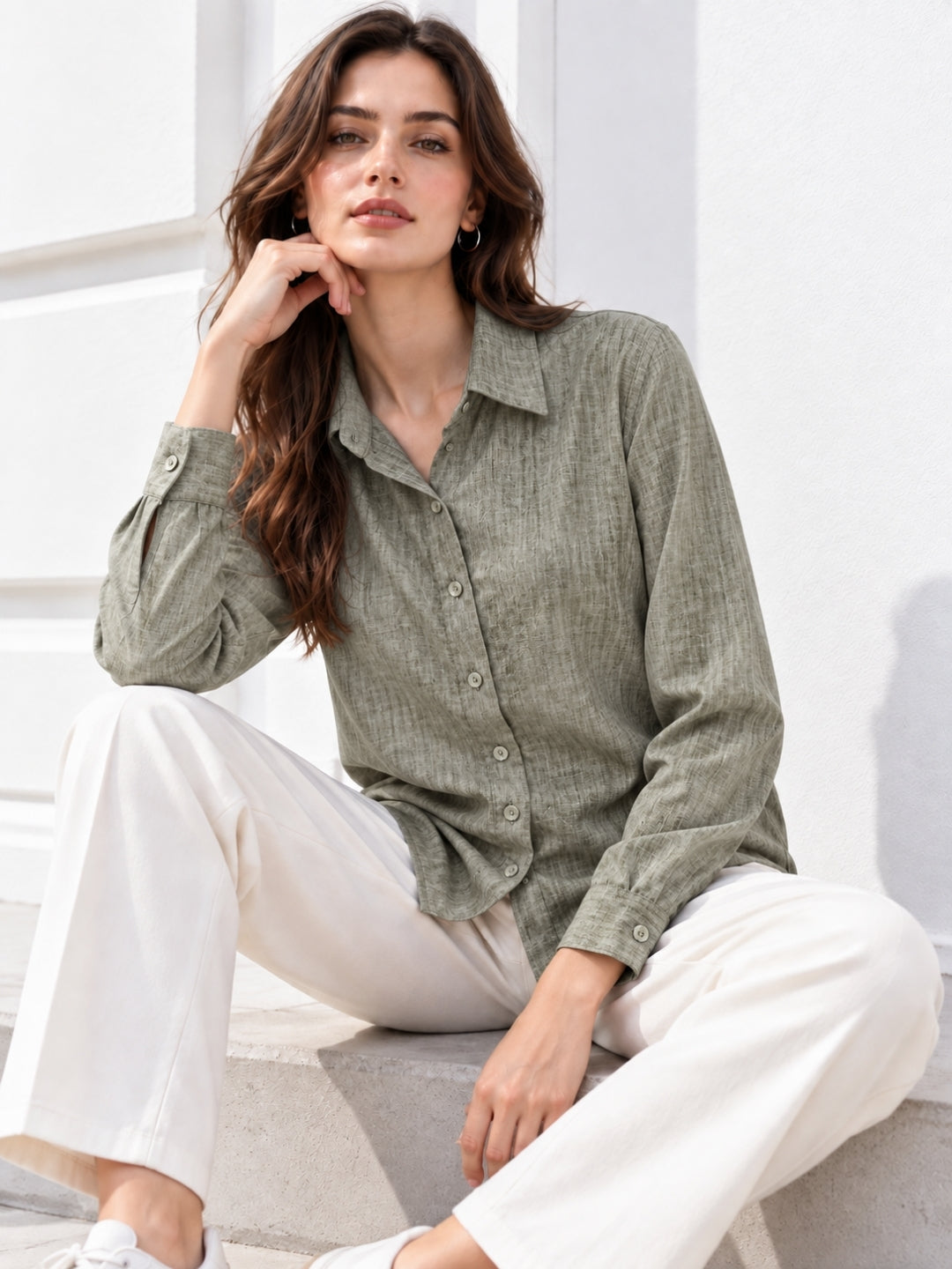 Clobug Women Full Sleeve Linen Shirt
