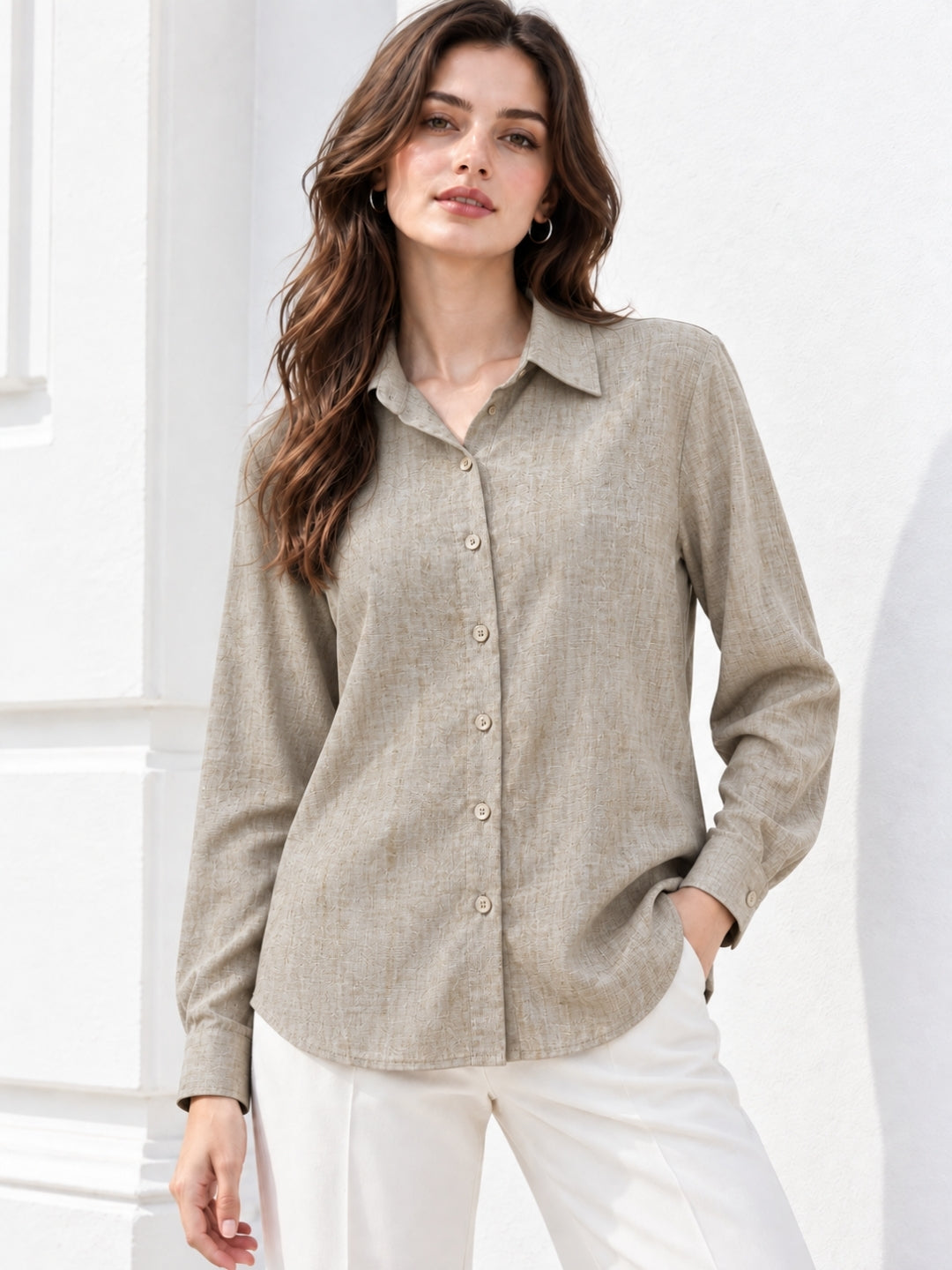 Clobug Women Full Sleeve Linen Shirt